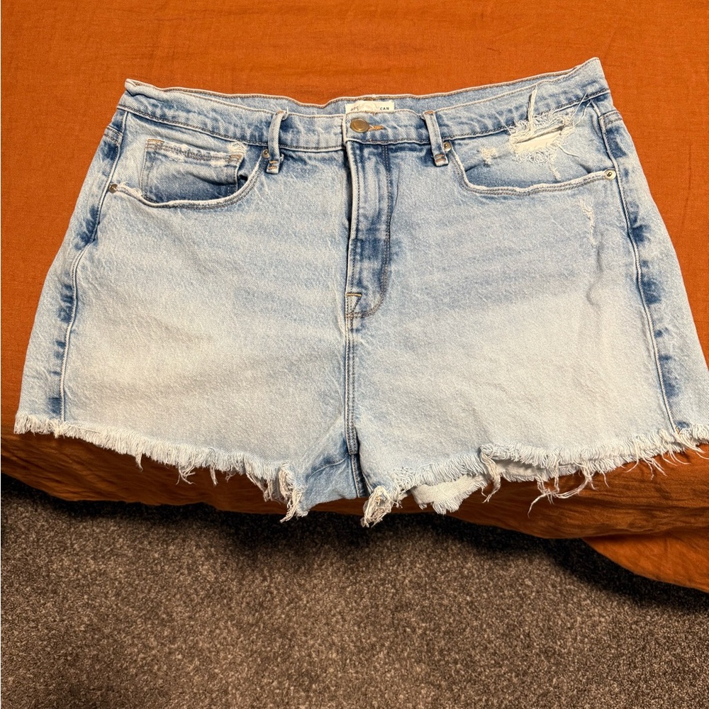 Good American Light Blue Distressed Jean Shorts